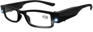Reading Glasses with Light Bright LED Readers Lights, Black Frame
